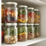 Comidas armazenadas em potes de vidros hermeticos