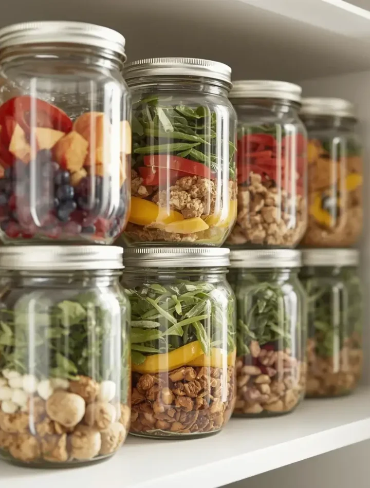 Comidas armazenadas em potes de vidros hermeticos