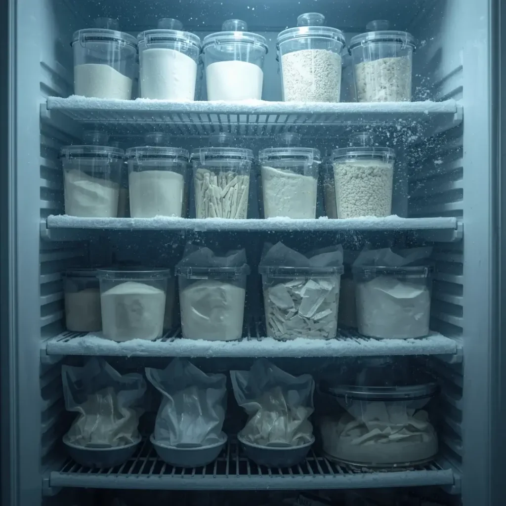 Farinhas sendo armazenadas no congelador