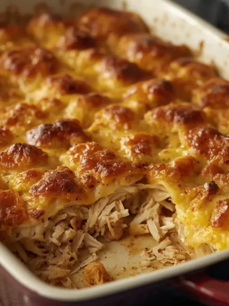 Frango com Catupiry em uma travessa desfiado