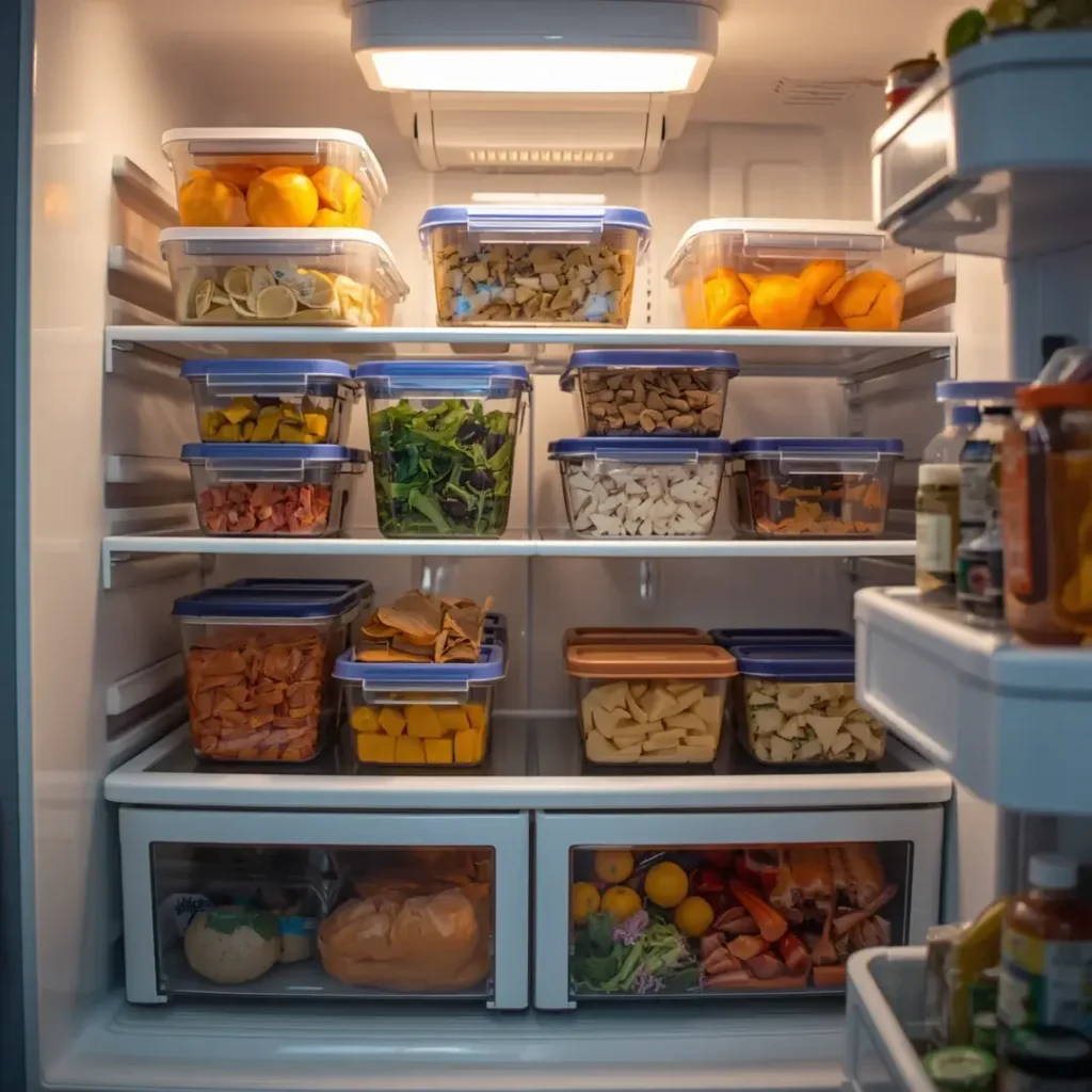 Guardar sobras nas prateleiras superiores garante temperatura constante e melhor visibilidade.