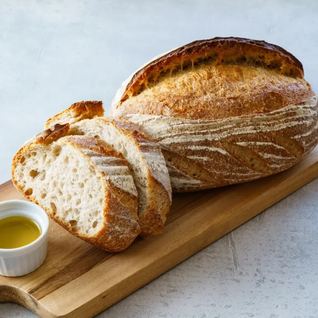 Pão artesanal cortado